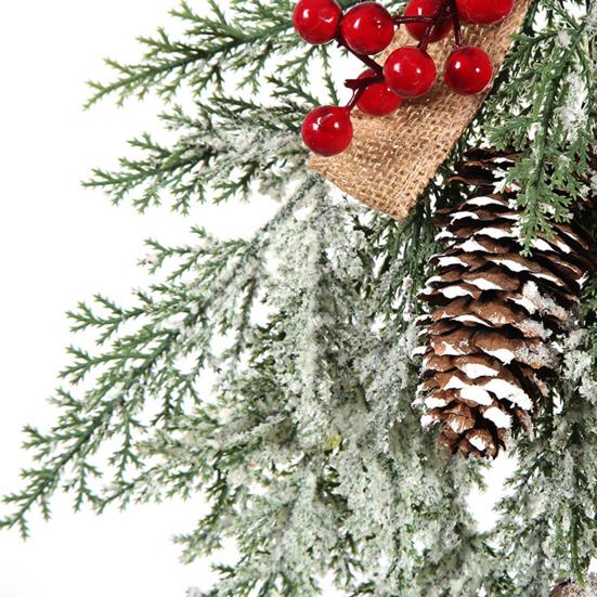 Christmas Teardrop Swag for Front Door Artificial Snow Flocked Swag Wreath with Pine Cones Red Berry for Indoor Outdoor Staircase Wall Decor