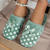 Cozy & Warm Women's Plush-Lined Slippers with Cute Polka Dot Design & Bow Soft Sole, Comfortable Indoor Winter Shoes, Mint Green, House Slippers