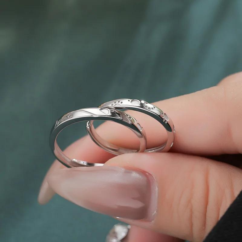 925 Sterling Silver Jewelry Cute Cat Paws Open Finger Rings for Women Wedding Party Jewelry for Girls Friend Gift