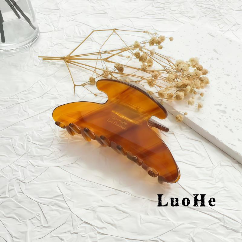 Зажим-краб для волос в корейском стиле с золотой этикеткой из ацетата в форме акульего зуба для элегантной высокой прически