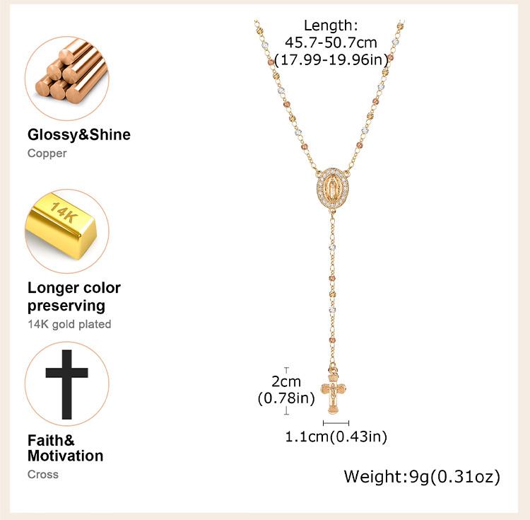 Розарий с бусинами Девы Марии/Св. Бенедикта Ожерелье для женщин, Наша Госпожа Гваделупская Крест Иисуса Y-образное ожерелье Христианские украшения