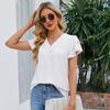 Женская шифоновая блузка с рюшами и краями, летние повседневные топы с короткими рукавами и v-образным вырезом
