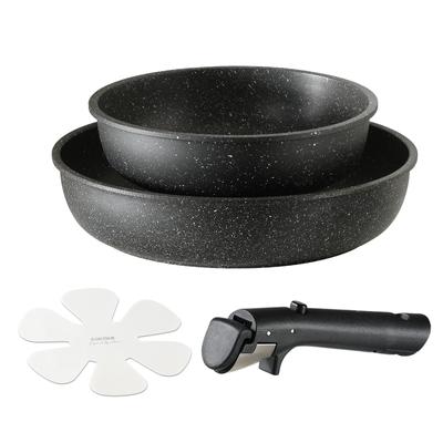 Сковорода CAROTE 3 Fire PFOS Pot Removable Single Living Marble Smooth Easy Oven One Year Black EW Series Set, Pieces, IH/Gas Compatible, PFOA,