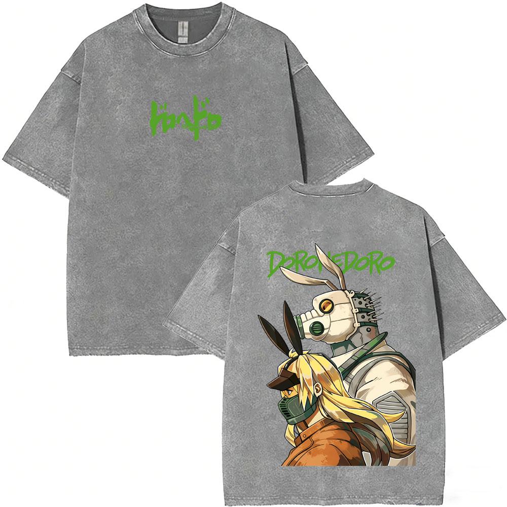 Japanese Anime Dorohedoro Kai Vintage Washed T-shirt   Cool ga Graphic T-shirts 's Gothic Rock Horror T Shirt