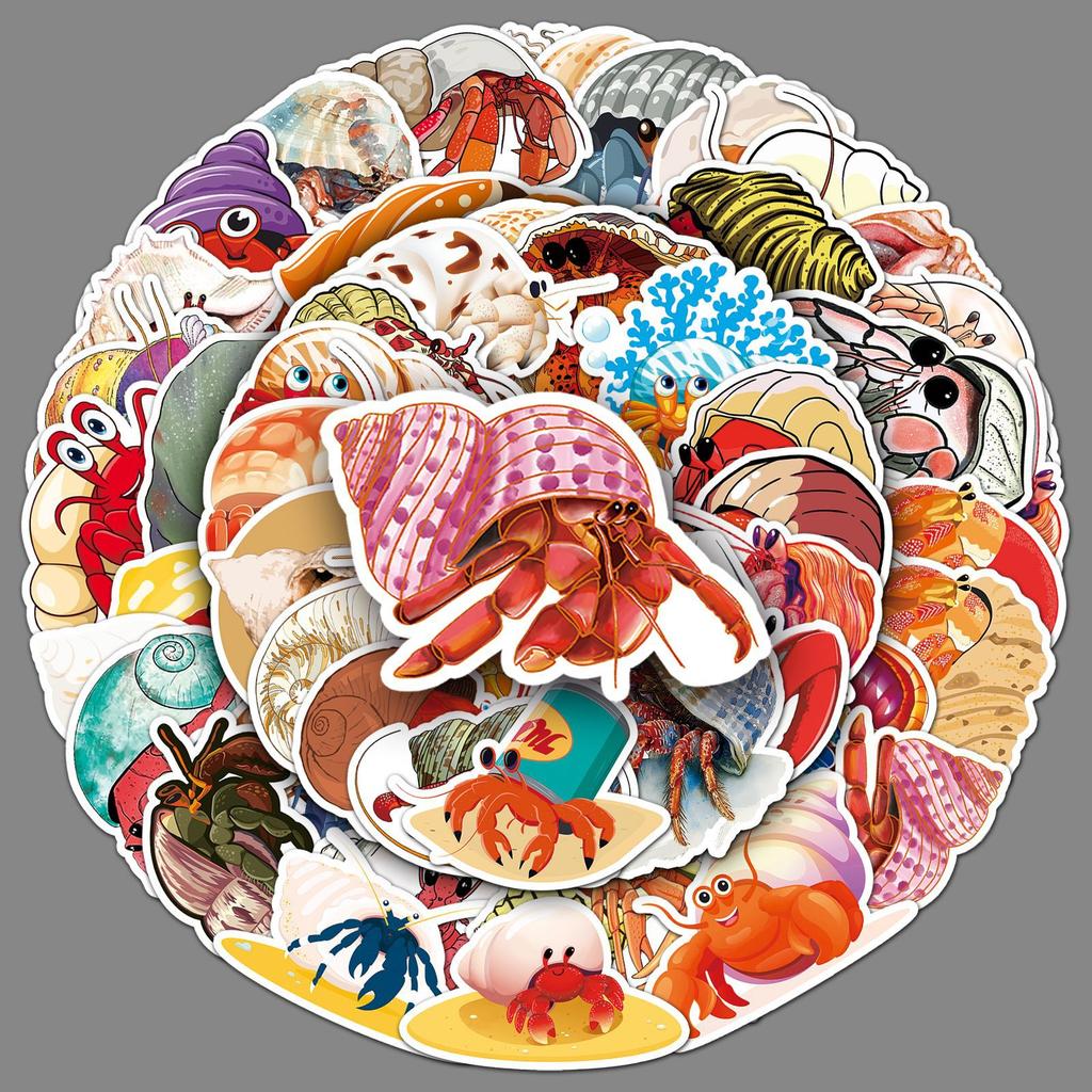 50 Hermit Crab Graffiti Stickers Personalized Cartoon Marine Life Creative Decorative Mobile Phone Case Water Cup Stickers