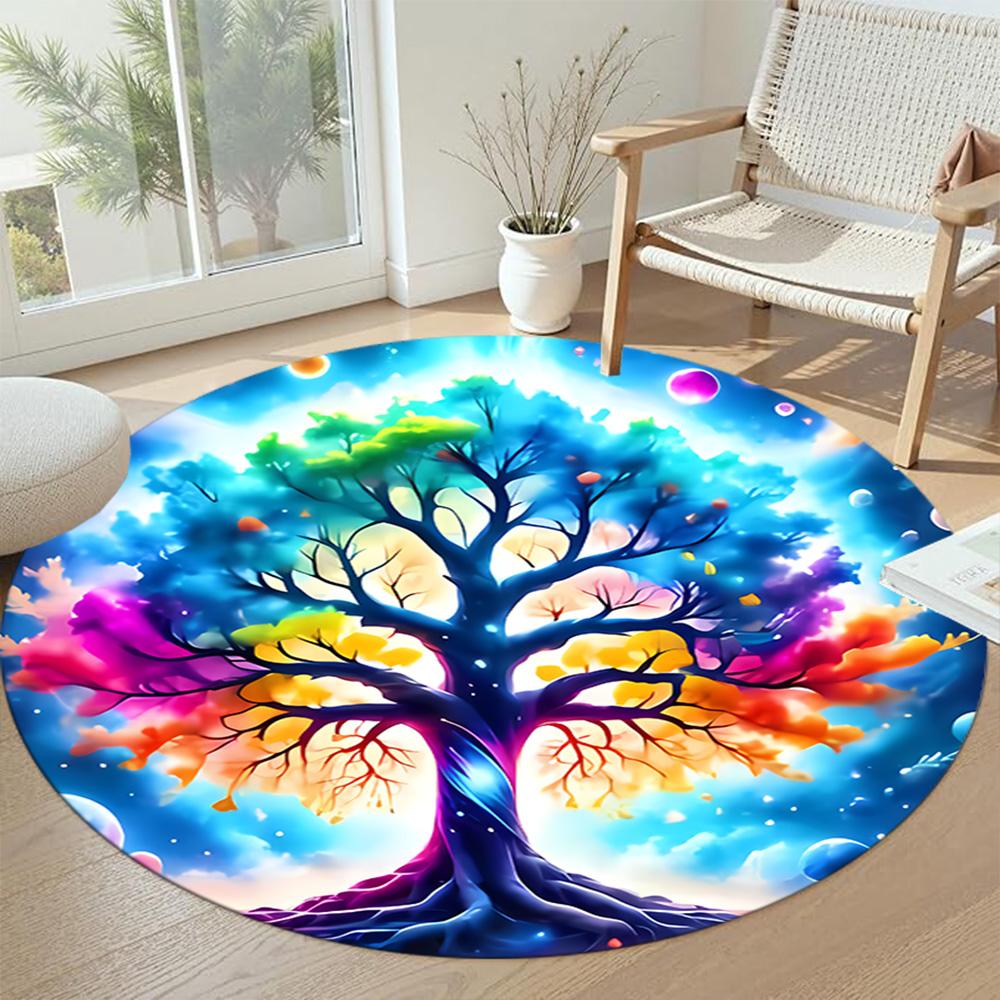 Tree Life Round Area Rug Suitable for Hallway Living Rooms Bedrooms Balcony Anti-slip Round Rug Decorate Offices Wedding Party Gift
