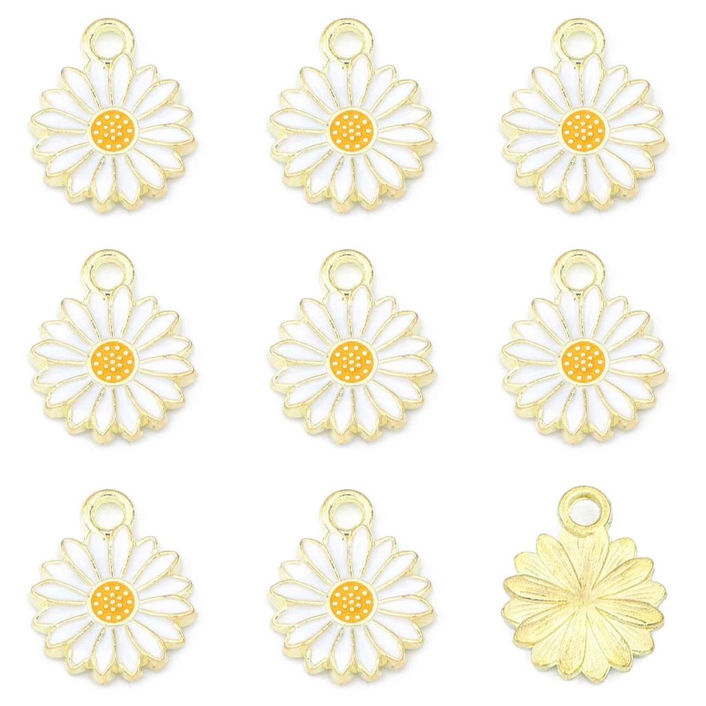 5Pcs Flower Daisy Pendant Alloy Drop Oil Charms For DIY Bracelet Earrings Making Jewelry Findings