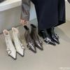 Большой размер Осень и Зима Новый стиль Темперамент Женские Остроносые Тонкие На высоком каблуке Короткие ботинки Модное шоу Тонкие Женские ботинки