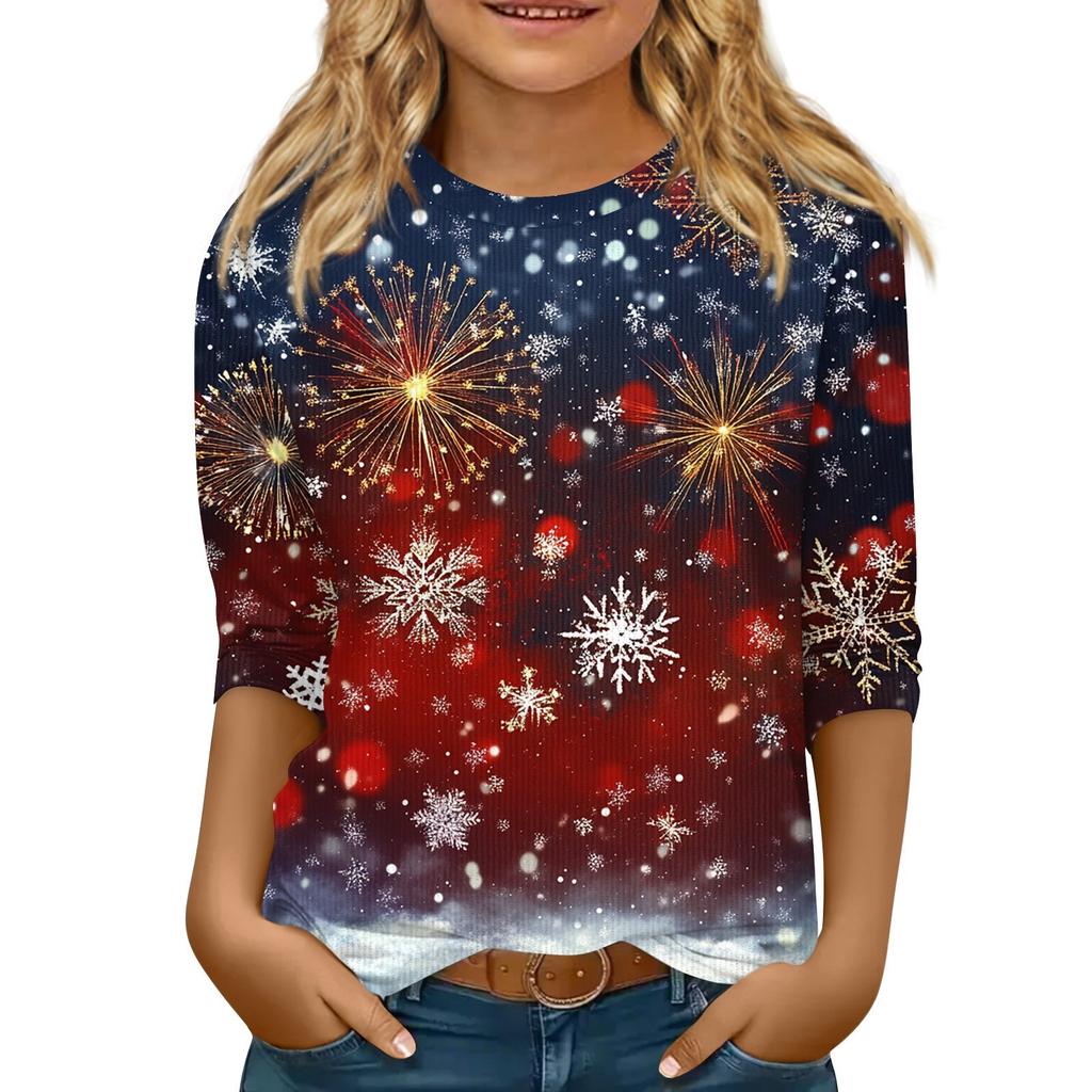 Детская футболка с рукавом 3/4, повседневная футболка с принтом, круглый вырез, блузка-пуловер