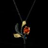 Creative Black Gold Jewelry Leaf Shape Pendant Necklace for Women's Elegant Women's Sweater Chain Shiny AAAA Red Zircon Pendant