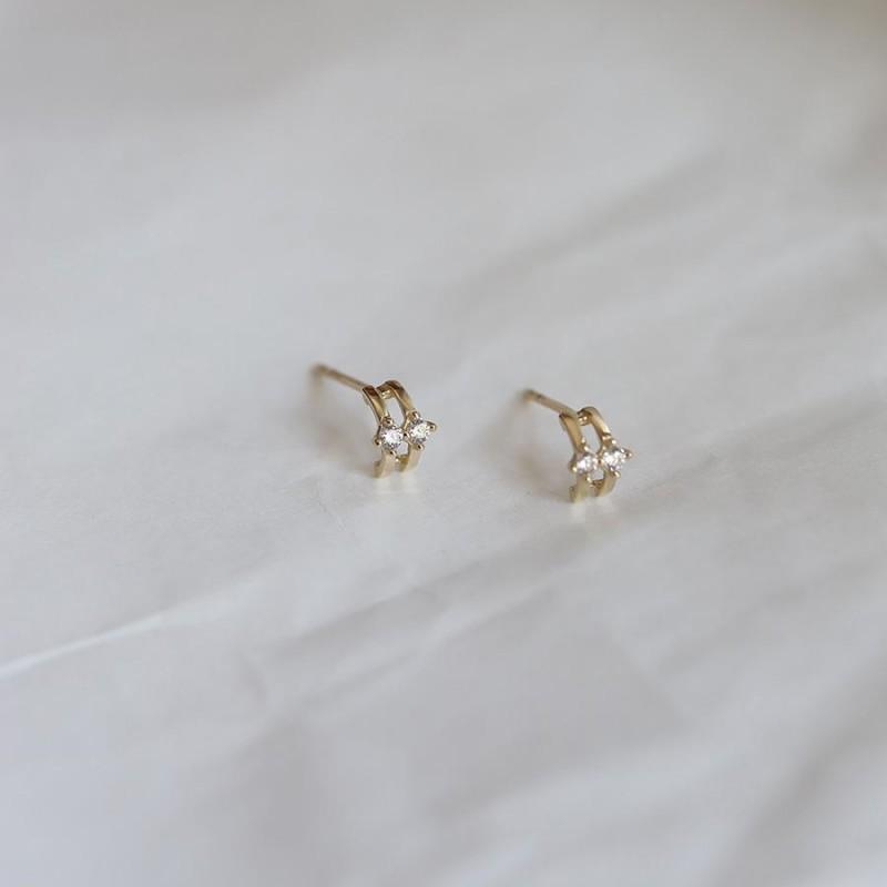 925 Sterling Silver Plated 14K Gold Double Arc Zircon Mini Earrings for Women Small Exquisite Everyday Jewelry