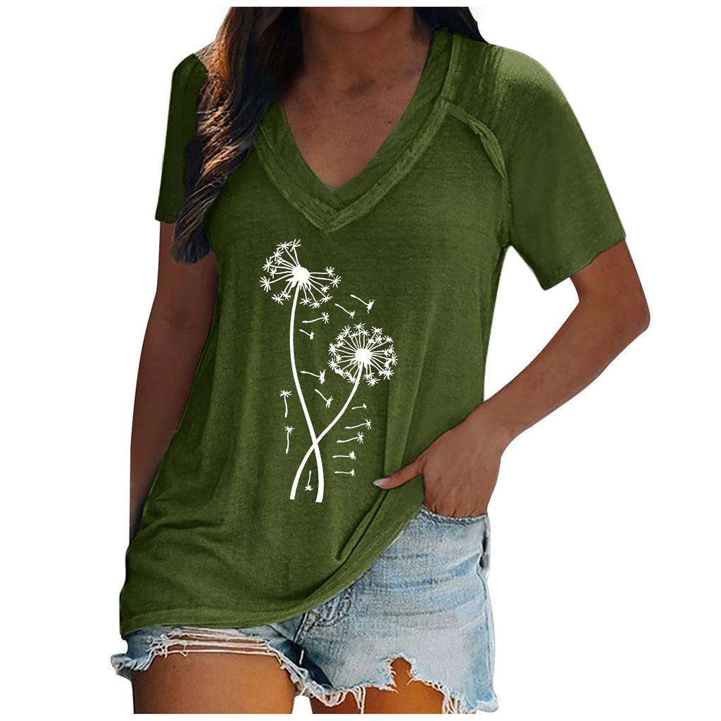 Women's Tops Dressy Summer Fashion Casual Print Casual T-Shirt Shoulder Sleeve V Neck Slim Flowy Tunic