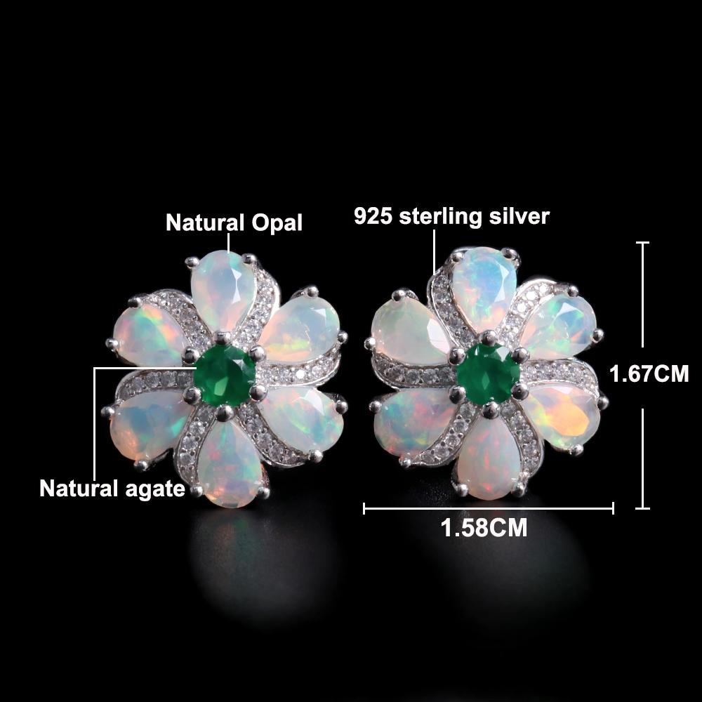 Комплект женских украшений из натурального опала с зеленым агатом, серебро 925 пробы, подвеска, ожерелье, серьги, кольцо, ювелирные украшения, подарок