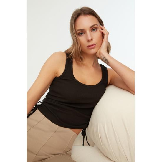 Эластичный вязаный трикотажный трикотажный майка в рубчик с вырезом у бассейна