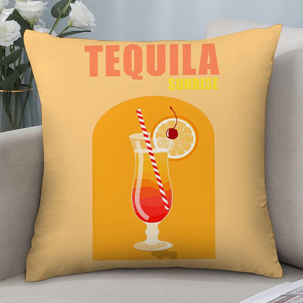 Tequila Sunrise Cocktail Pillow Case Short Plush Pillow Covers Sofa Decorative Gift Home Double-sided Printing Cushion Cover
