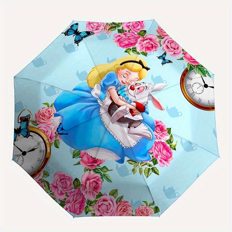 1 Auto Open Alice, White Rabbit Themed Colorful 8-rib Portable Umbrella for Men and Women, A Compact Commuting Companion Suitable for Daily