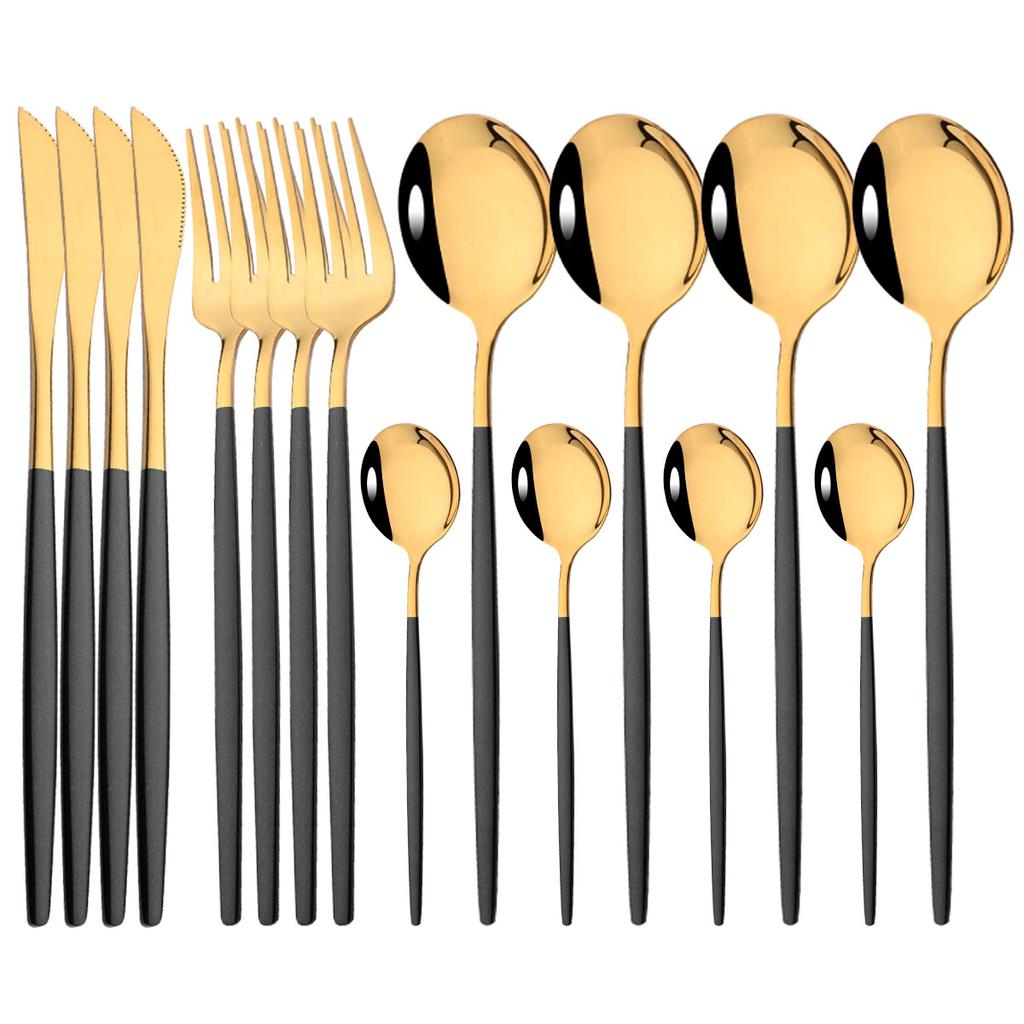 16pcs Pink Gold Dinnerware Tableware Set Mirror Stainless Steel Cutlery Kitchen Knife Fork Spoon Restaurant Wedding Flatware Set