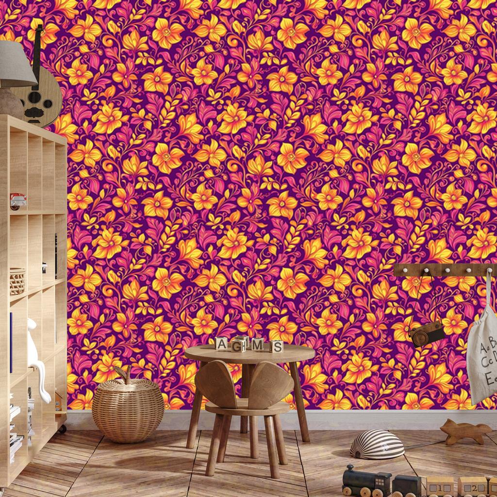 Wallpaper Intricate Floral Pattern Purple and Pink for Living Room and Bedroom 50x1000