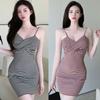 Женское корейское платье летнее трикотажное повседневное платье тонкое сексуальное