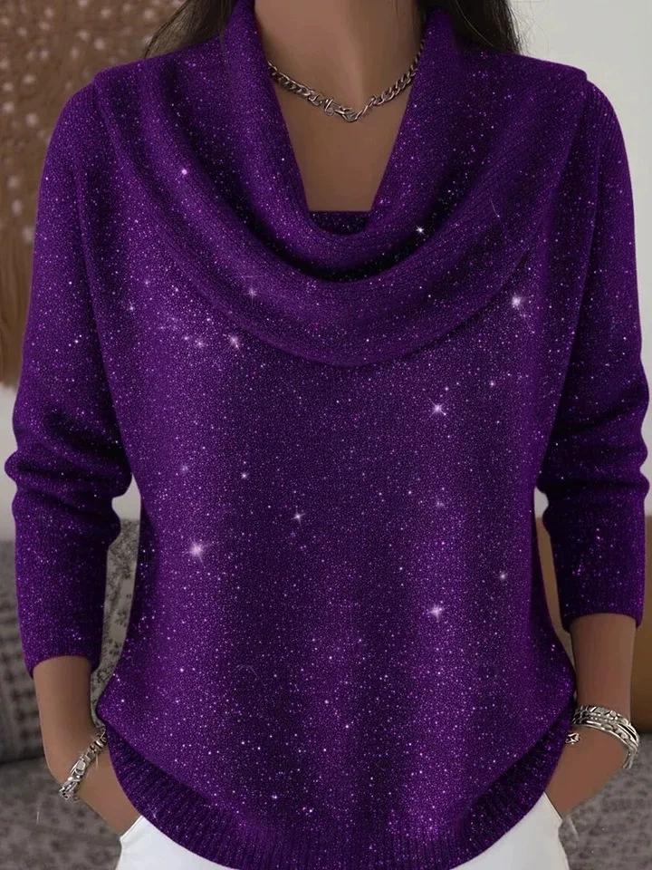 Модный вязаный свитер с пайетками для женщин, повседневный, с воротником-стойкой, длинными рукавами, пуловер, топ, женская одежда для праздников и вечеринок.