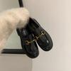 Leather Patent Leather Autumn and Winter Platform Soft Loafers New Block Heel Platform Round Toe One Foot Small Leather Shoe Woman