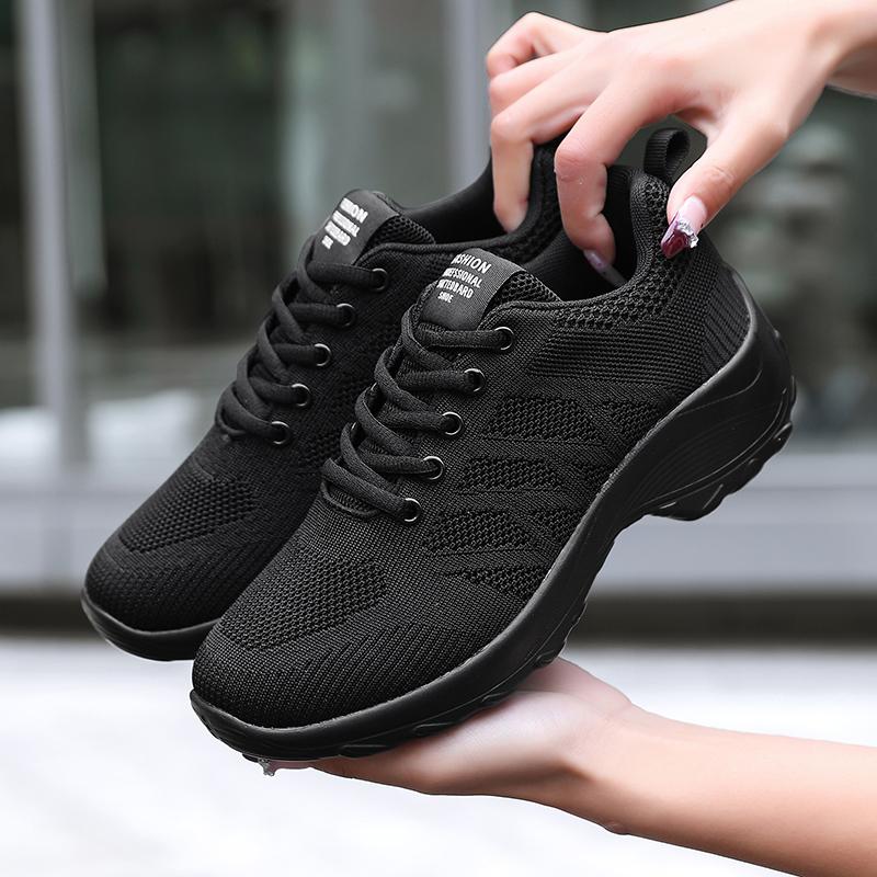 Модная женская повседневная обувь из дышащей сетчатой ткани для ходьбы, спортивная обувь на плоской подошве со шнуровкой, женская обувь Tenis Feminino черного цвета для пешего туризма и бега