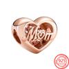 Классическое серебро 925 пробы, розовое золото, сердце, спасибо, мама, сердце, подвеска, подходит для модного браслета, ювелирные изделия для мамы, подарок на день рождения