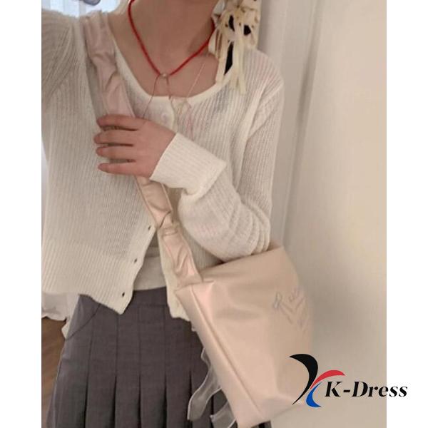 Shirring Scrunchie Ribbon Midi Big Square Leather Shoulder Bag and Crossbody Bag (4 Colors)