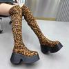 Leopard Over The Knee Women High Boots Platform Suede High Heels Shoes Woman Brand Winter 2025 Trend Sexy Chunky Botas Mujer