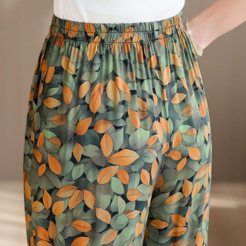 Большие размеры Летние женские брюки Высокая талия Свободная винтажная одежда Эластичный пояс Летние брюки