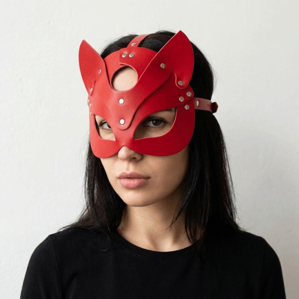 Zinc Zinc Alloy Halloween Mask Animal Ears Mask Half Face Mask Punk PU Leather Mask Women