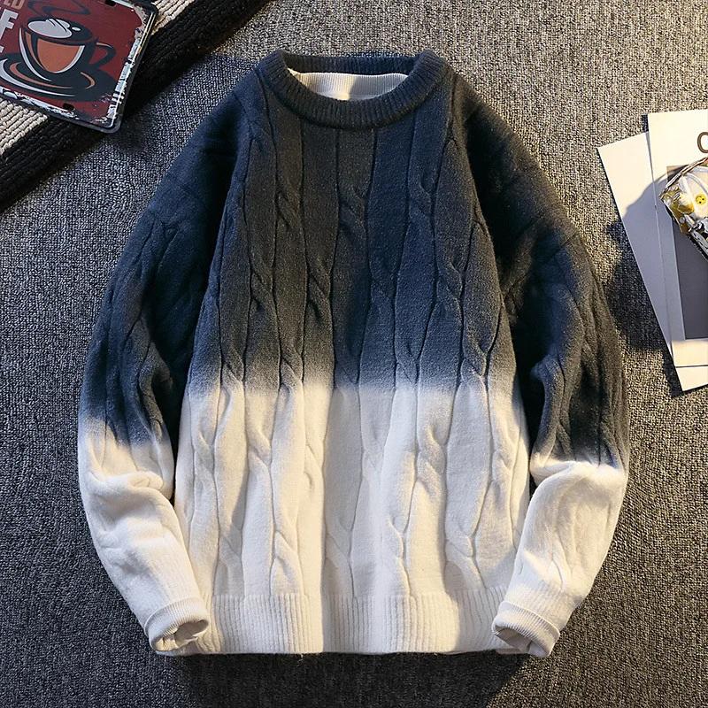 Men's Loose Pullover Round Neck Sweater Gradient Base Top