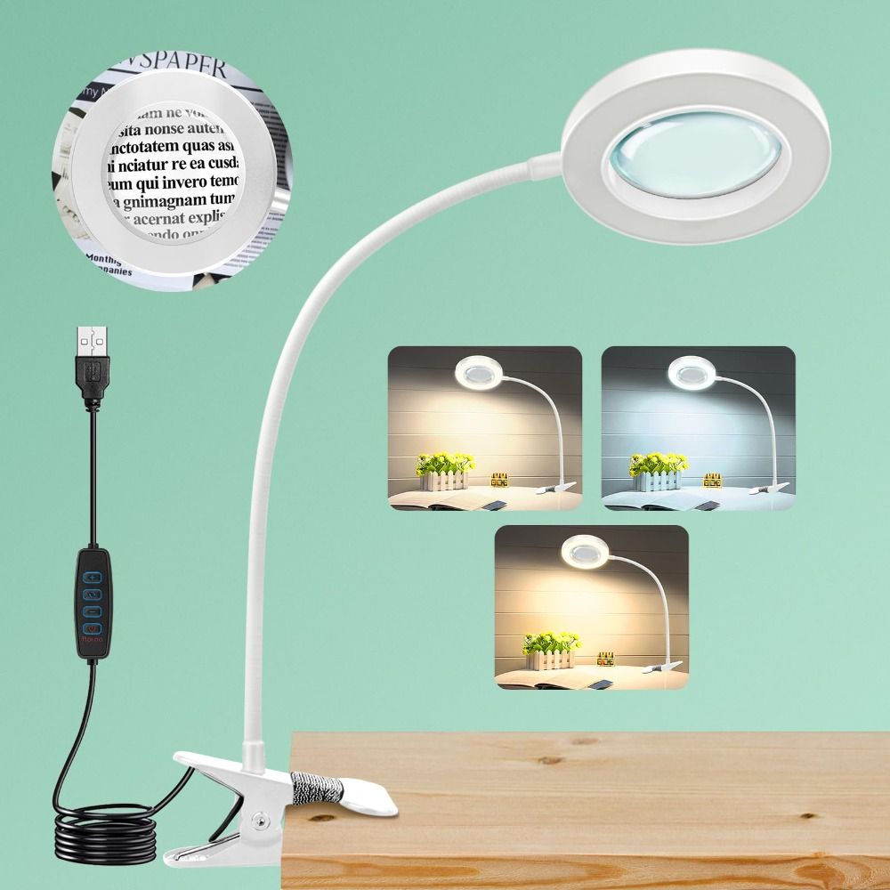 360°Flexible Gooseneck Magnifying Glass with Light 5X Lighted Desk Lamp Night Clip  Jewelry Making