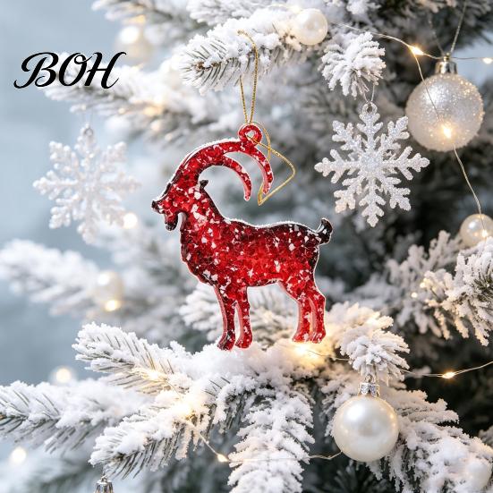 Durable Xmas Tree Gift Tag Goat Christmas Hanging Ornaments, Decorative 2D Flat Acrylic Themed Craft Supplies Pendant for Holiday Party Home