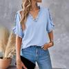 Женская рубашка с V-образным вырезом, оборками, рукавами-лепестками, однотонные топы свободного кроя, повседневная офисная дорожная рубашка