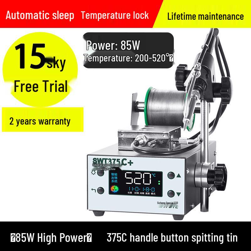 Industrial Grade Automatic Soldering Machine SWT375 with Foot Pedal, High Power Electric Iron, Hand Press Solder Dispensing.
