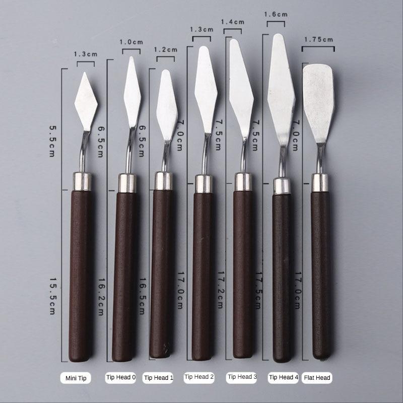 1 Pcs Student Art Oil Painting Scraper Wood Flat/Tip Head Stainless Steel Pick Knife Gouache Pigment Pointed Color Mixing Shovel