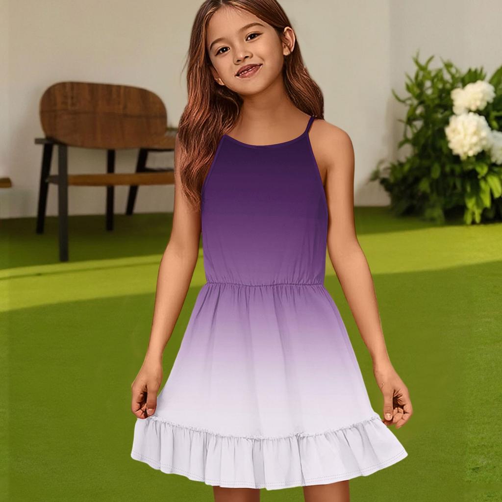 Детское летнее повседневное модное платье с круглым вырезом, однотонное, без рукавов