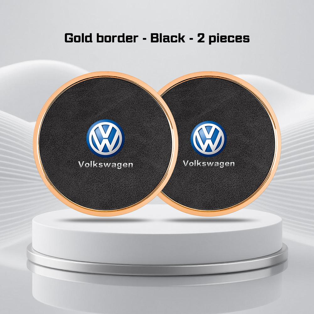2Pcs Alloy Leather Car Coaster For Volkswagen GTI Golf Polo 6 7 Passat VW CC Tiguan T-ROC Water Cup Mat Anti-slip Pad Accessorie zj1