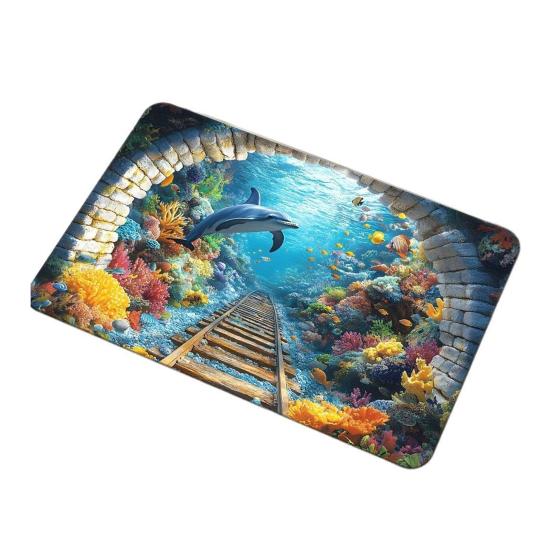 3D Коврик для дна пруда Диатомовая земля Реалистичный Водный котлован Ковер с рыбами Впитывающий Нескользящий Коврик для ванной для прихожей Кухни Гостиной