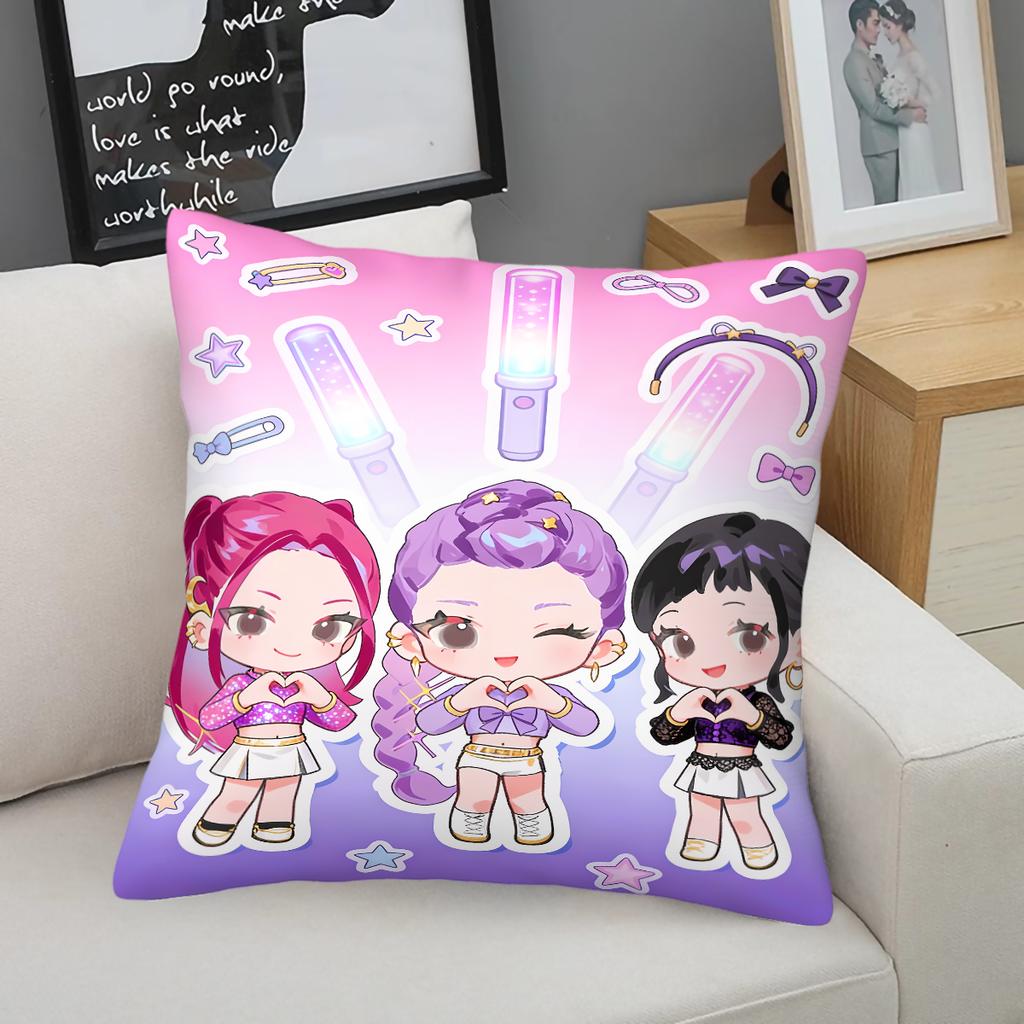 Декоративная подушка в стиле K-pop, декоративная подушка, милая чиби-девушка из аниме, принт с пижамой и закусками, полиэстеровая подушка для дивана, спальни, фанатов, домашний декор