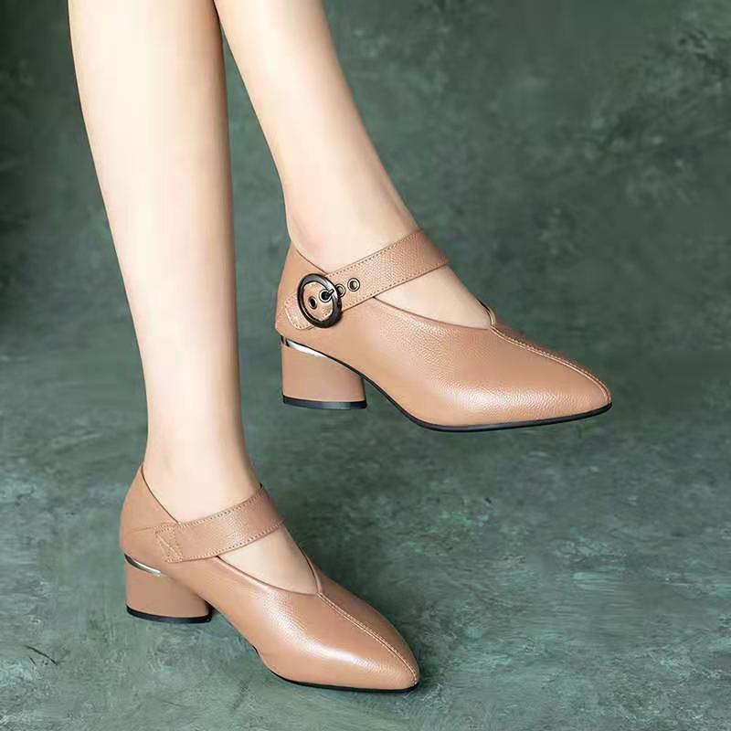 Модная FHC Осенняя Обувь из Мягкой Кожи Женская, Мамины Каблуки Средней Высоты, Женские Туфли-Лодочки, Удобные, Заостренный Носок, Женская Обувь, Черный, Красный, Дропшиппинг