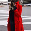 Solid Color Button Long Wool Coat Autumn Warm Stand Collar Women Coat Fashion Ladies High Neck Pocket Belt Trench Coat