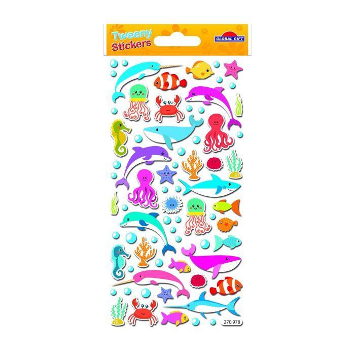 Reusable Stickers - 3D Relief - Sea Animals - Glitter