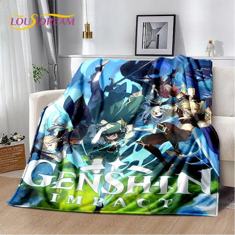 Мягкое плюшевое одеяло Genshin Impact с мультяшной игрой, фланелевое одеяло для гостиной, спальни, кровати, дивана, чехол для пикника, детское одеяло