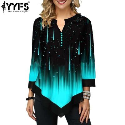 Женский топ Лето Осень 3D цифровая печать V-образный вырез нестандартные свободные футболки и топы с длинными рукавами
