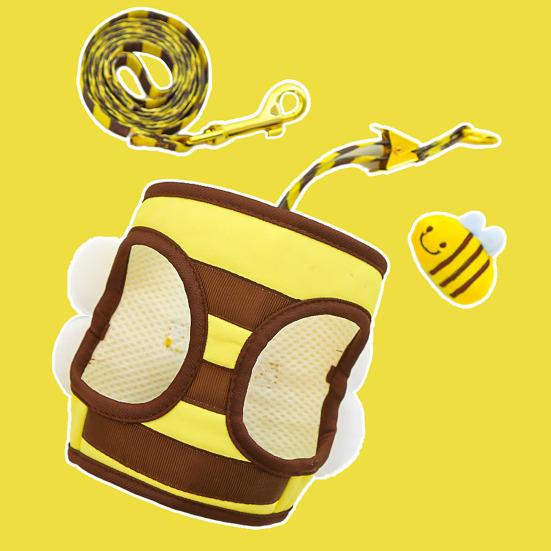 Маленькая шлейка и поводок в форме пчелы, мультяшная шлейка-жилет для прогулок щенков с крыльями для маленьких собак, кошек