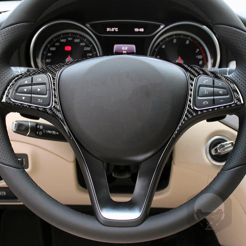 Real Carbon Fiber Car Accessories Driver Wheel Button Trim Cover Soft Sticker For Mercedes CLA C117 2014-2018 GLA X156 2015-