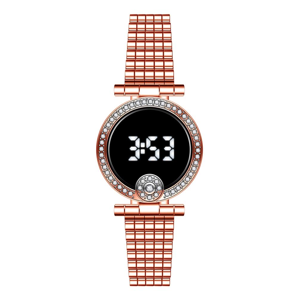 New Fashion Women Watches Luxury Ladies Rhinestone LED Digital Watch Simple Round Dial Alloy Strap Women Wristwatch Reloj Mujer