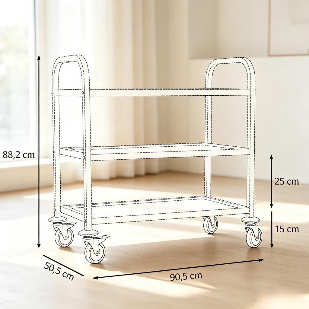 Three-Tier Serving Cart with Wheels, Practical Transport Cart, Versatile Rolling Cart (only with three-tier serving cart)